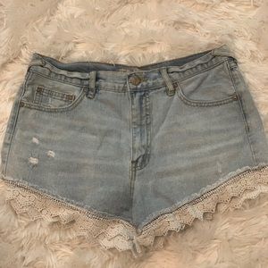Free People | Lacey Denim Jean Shorts Lace Trim
